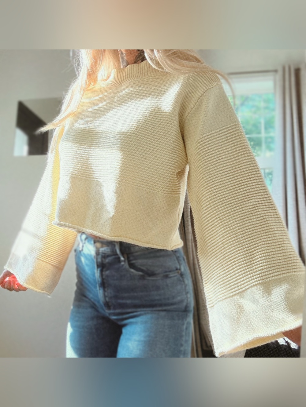 Princess Polly Yellow Mock Neck Cropped Sweater Size M/L